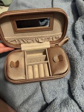 Compact Rose Gold Travel Jewelry Organizer Case